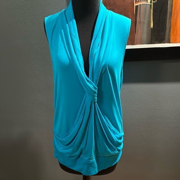 Diane Von Furstenberg deep turquoise heavy stretch knit twist draped top. NWT 10 - Picture 1 of 6